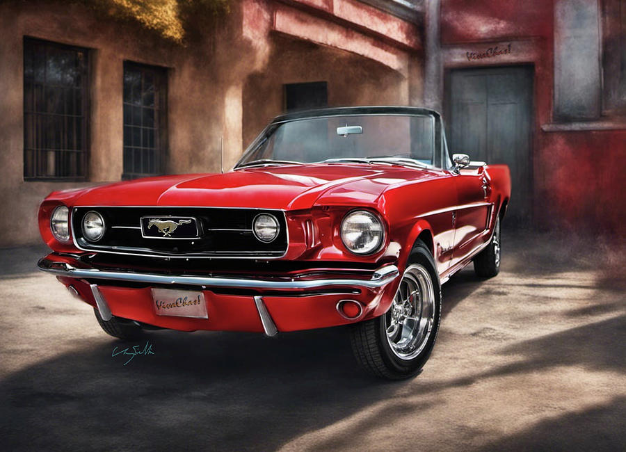 Red Mustang Ragtop in Hacienda Courtyard Digital Art by Chas Sinklier ...