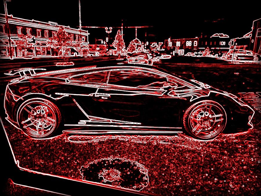 Red Neon Lamborghini Digital Art by Monica Resinger - Fine Art America