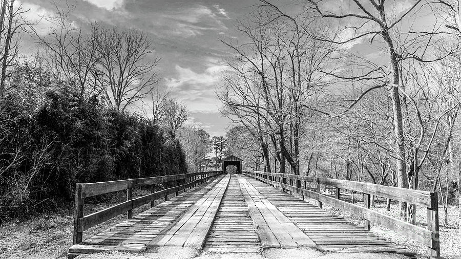 Red Oak Creek Covered Bridge - Monochrome Digital Art by Anthony Ellis