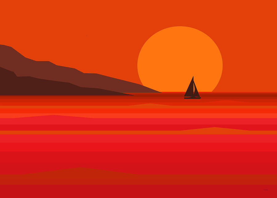 Red Ocean Sunset Digital Art by Val Arie