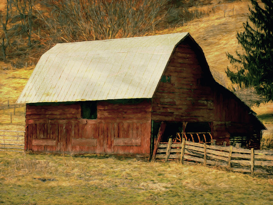 Red Old Barn - Digital Painting Photograph by Maria Angelica Maira