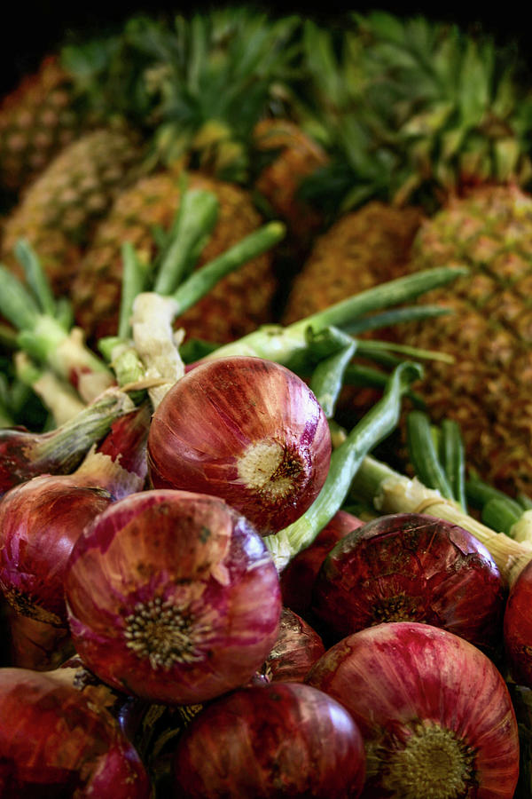 Red Onions and Pineapples Photograph by Sally Bauer