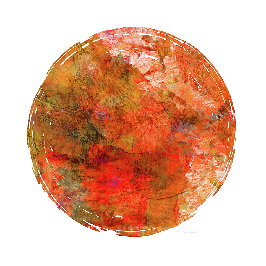 Abstract Painting - Red Opal Moon Geometrical Art by Sharon Cummings