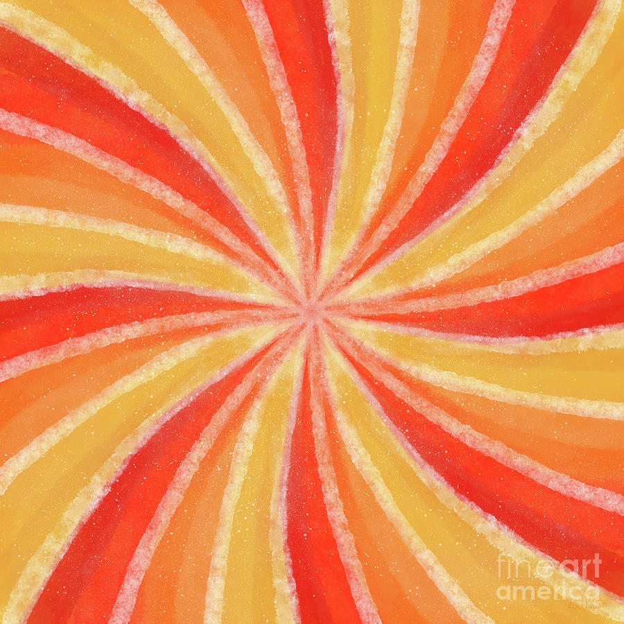 Abstract Digital Art - Red, Orange and Yellow Sunburst Mandala Kaleidoscope Abstract by LJ Knight