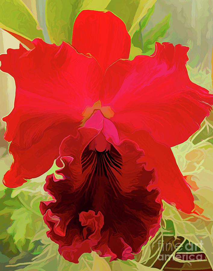 Red Orchid Abstract Acrylic Effect Photograph by Rose Santuci-Sofranko