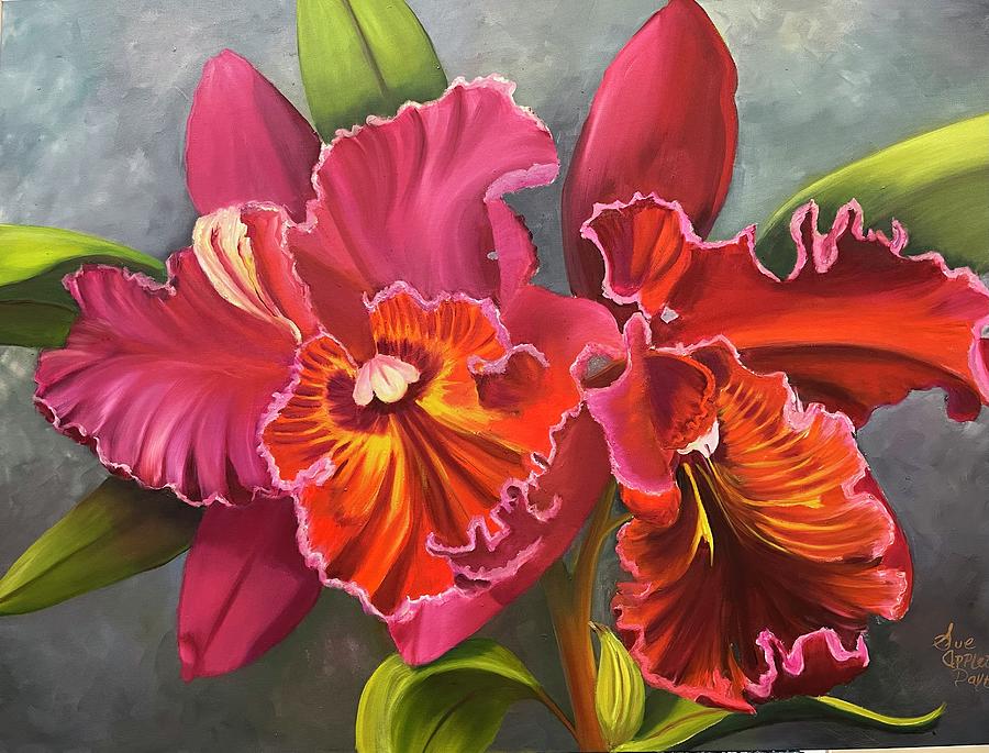 Red Orchids Painting by Sue Appleton Dayton
