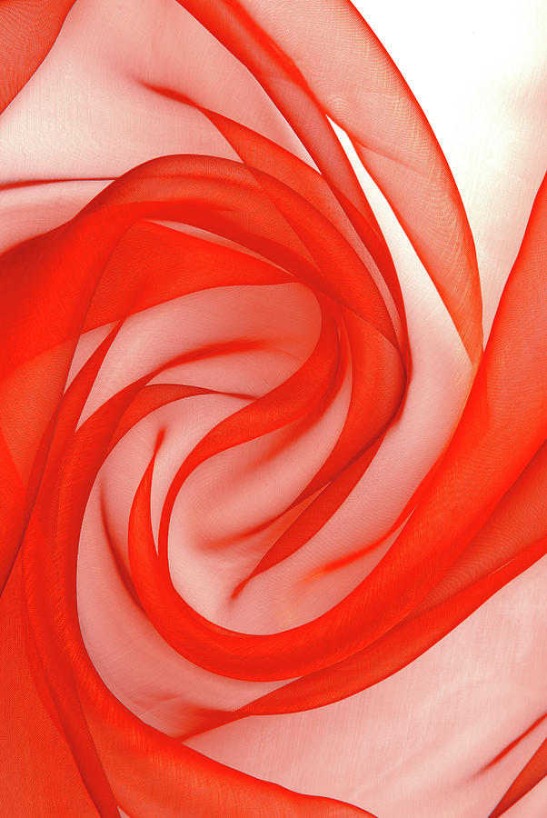 Red  Organza Fabric Wavy Texture Photograph by Severija Kirilovaite