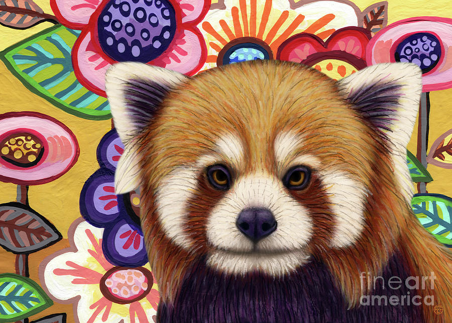 Nature Painting - Red Panda Floral by Amy E Fraser