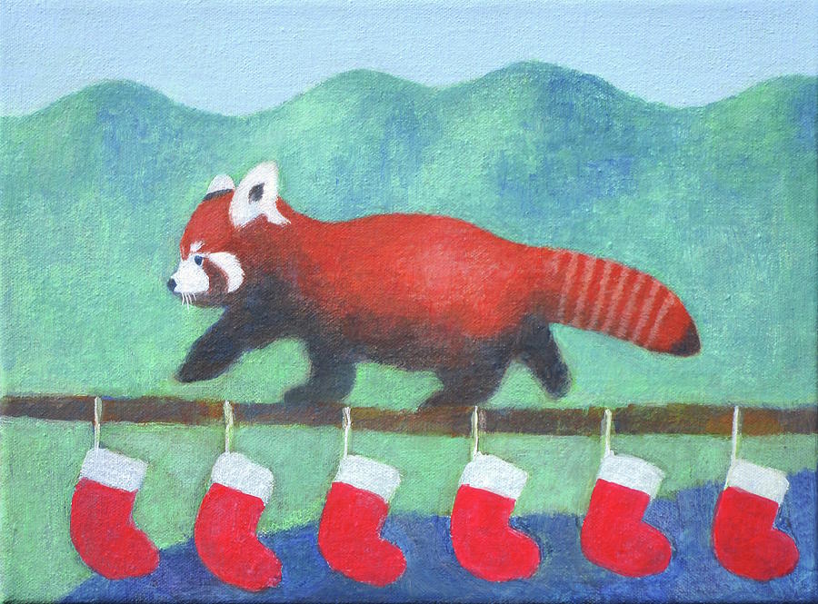 Red Panda in Christmas Painting by Kazumi Whitemoon