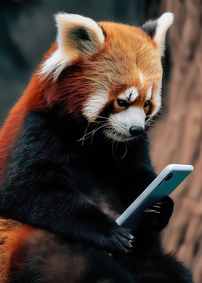 Red Panda on a Smartphone Digital Art by David Manlove