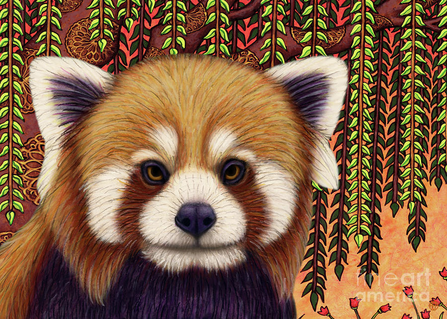 Red Panda Willow Tree Painting by Amy E Fraser