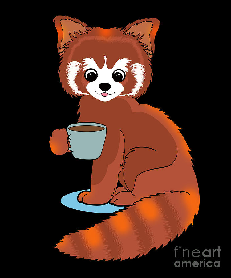 Red Panda with Coffee Gift Cartoon Kawaii Digital Art by Lukas Davis - Fine  Art America