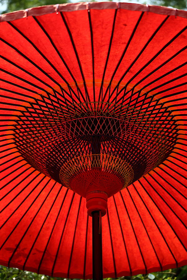 Red parasol made from oily paper. Photograph by I am happy taking photographs.