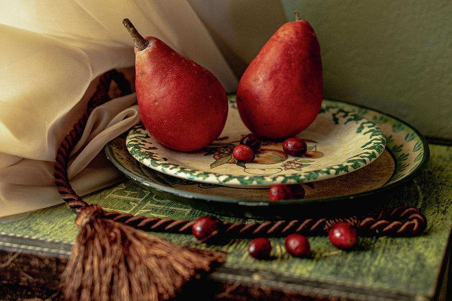 Red Pears and Cranberries Photograph by Iris Greenwell