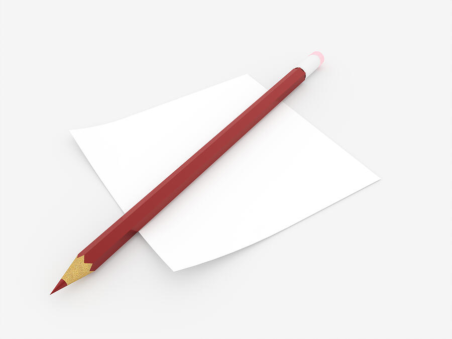 Red pencil with note paper rendered Photograph by Pupess