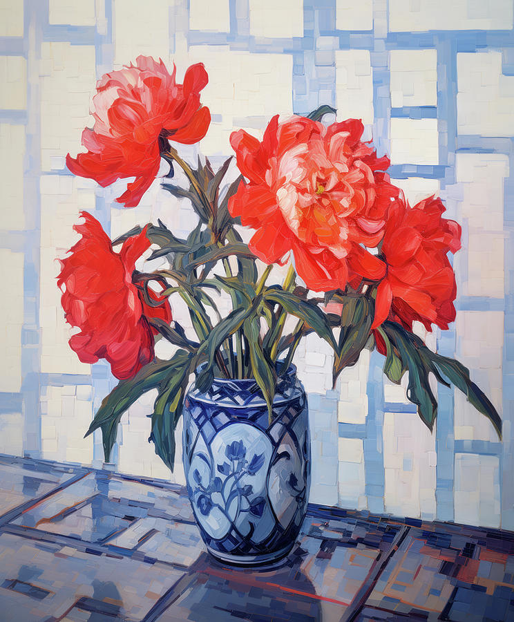 Red Peonies in a Porcelain Vase Digital Art by Jeff Stanford - Fine Art ...