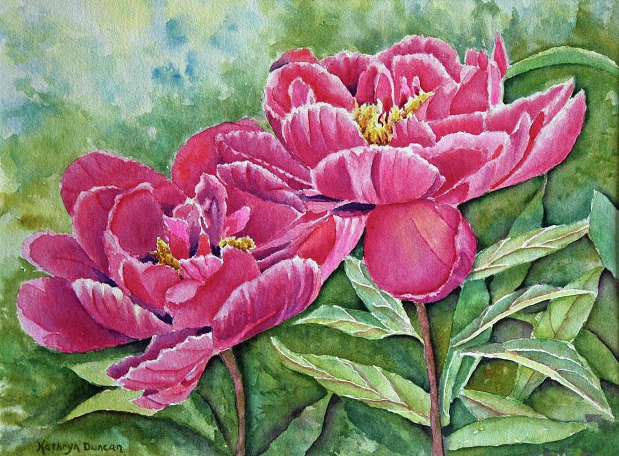 Red Peonies Painting by Kathryn Duncan