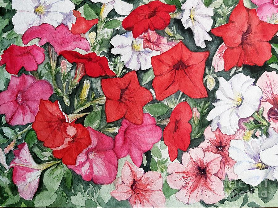 Red Petunias Painting by Sonia Mocnik