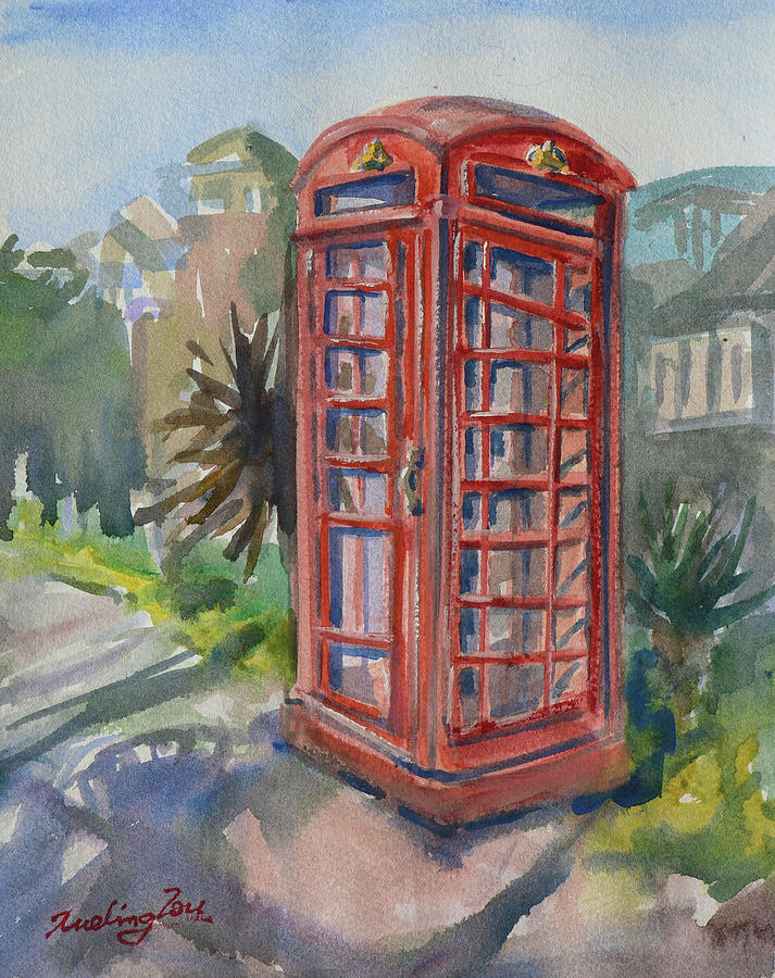 Red Phone Booth Painting by Xueling Zou