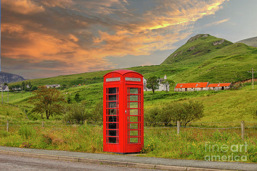 Red phonebooth in Scottish landscape Photograph by Patricia Hofmeester