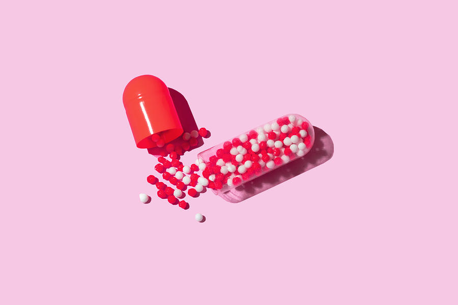 Red Pill on pink background Photograph by Yulia Reznikov