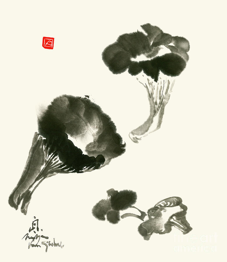 Red Pine Mushrooms, Longevity Mushrooms  Painting by Nadja Van Ghelue
