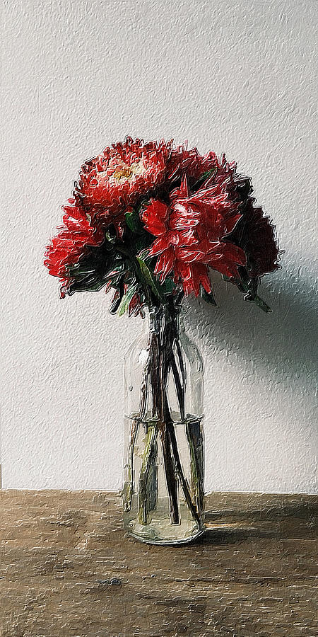 Red Pink Flower Vase Still Life Autumn Mums Painting by Tony Rubino
