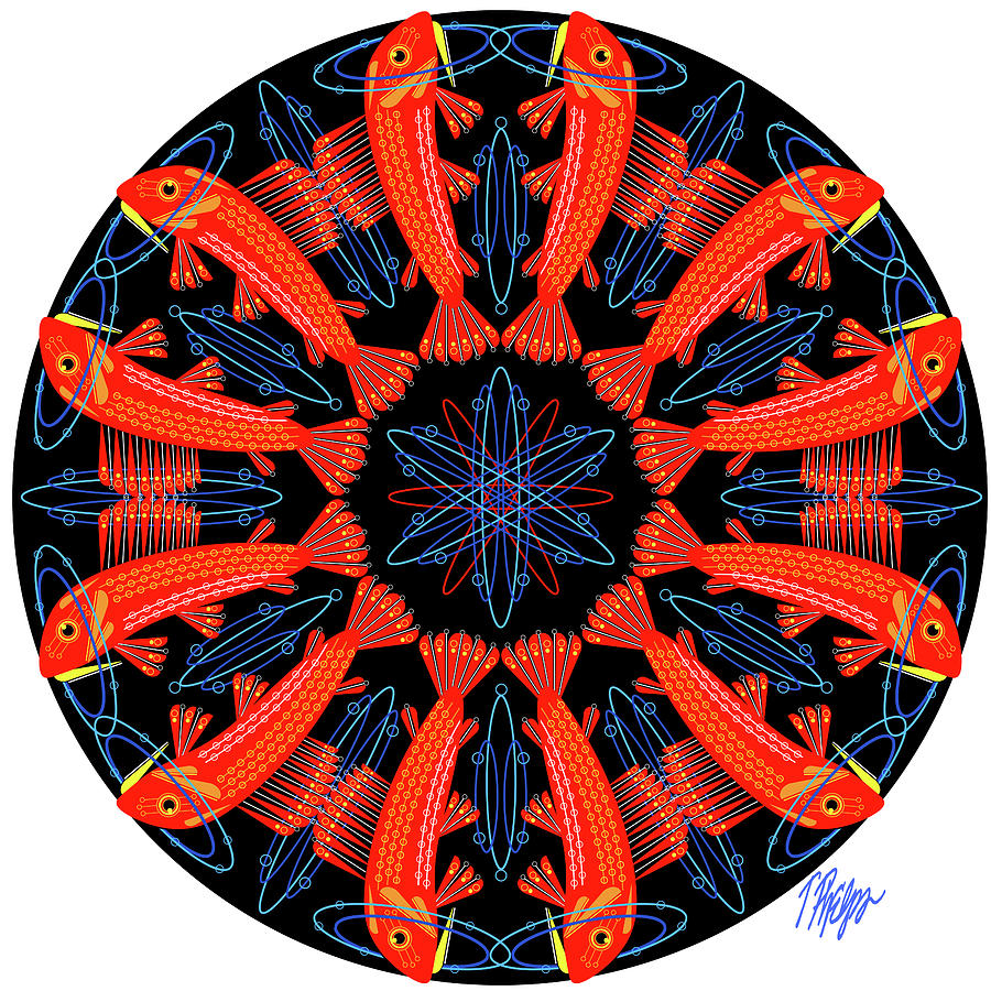 Red Plecostomus Catfish Chiva Nature Mandala Digital Art by Tim Phelps