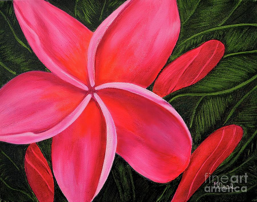 Red Plumeria Blossom Painting by Mary Deal