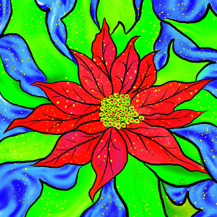 Red Poinsettia stylized art Digital Art by Tatiana Travelways