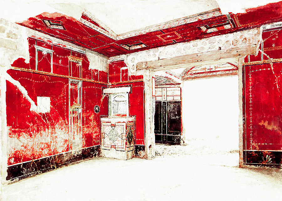 Red Pompeian Atrium Mixed Media by Susan Hope Finley