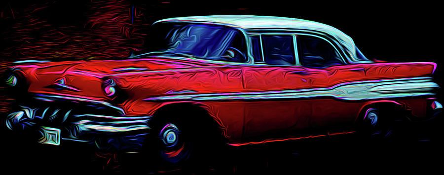 Red Pontiac Chieftain Digital Art by Cathy Anderson
