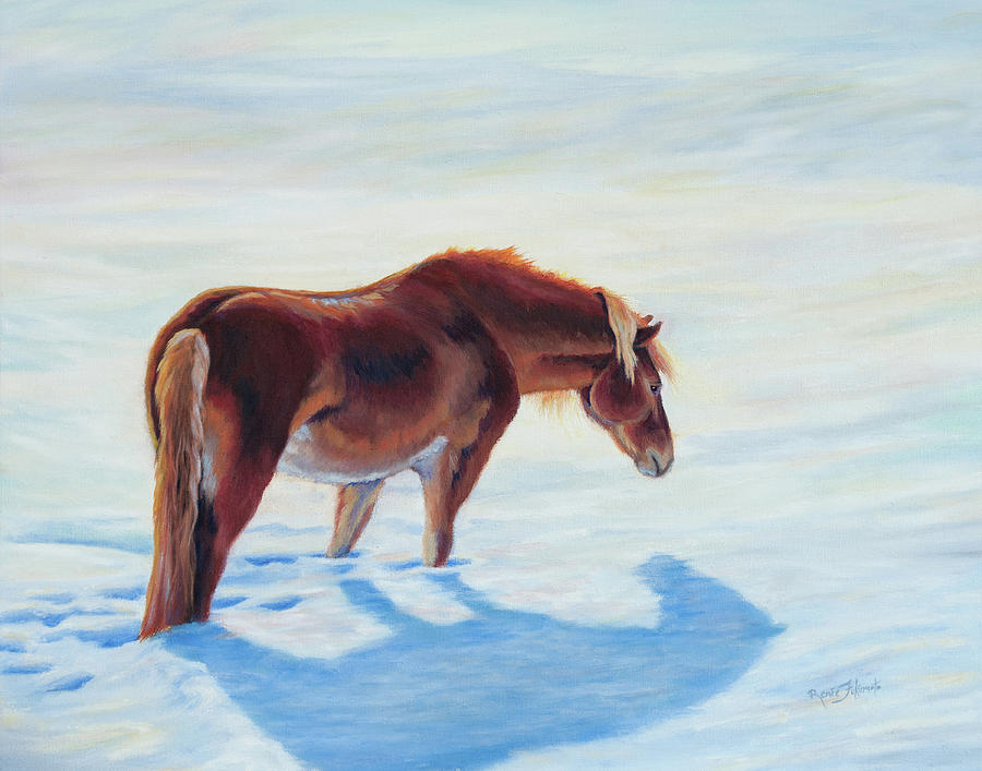Red Pony in the Snow Painting by Renee Forth-Fukumoto
