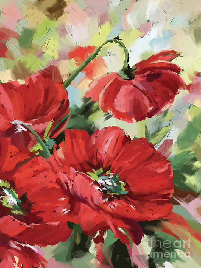 Red Poppies Abstract BG Painting by Tim Gilliland