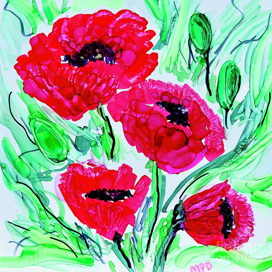 Red Poppies Abstract Painting by Patty Donoghue