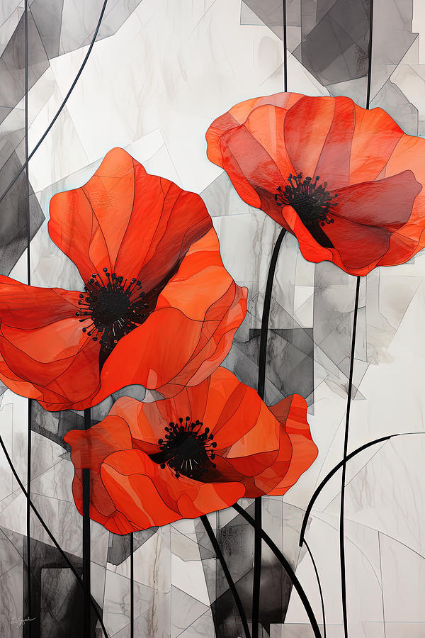 Red Poppies Against Gray Background  Painting by Lourry Legarde
