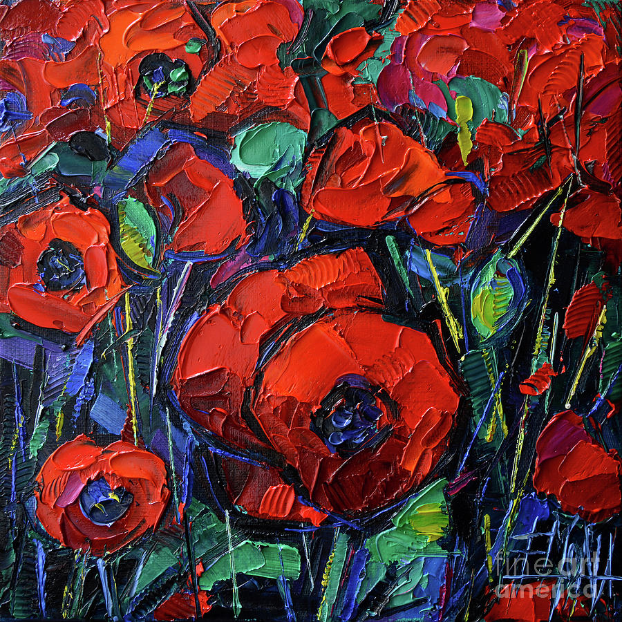RED POPPIES commissioned palette knife oil painting Mona Edulesco Painting by Mona Edulesco