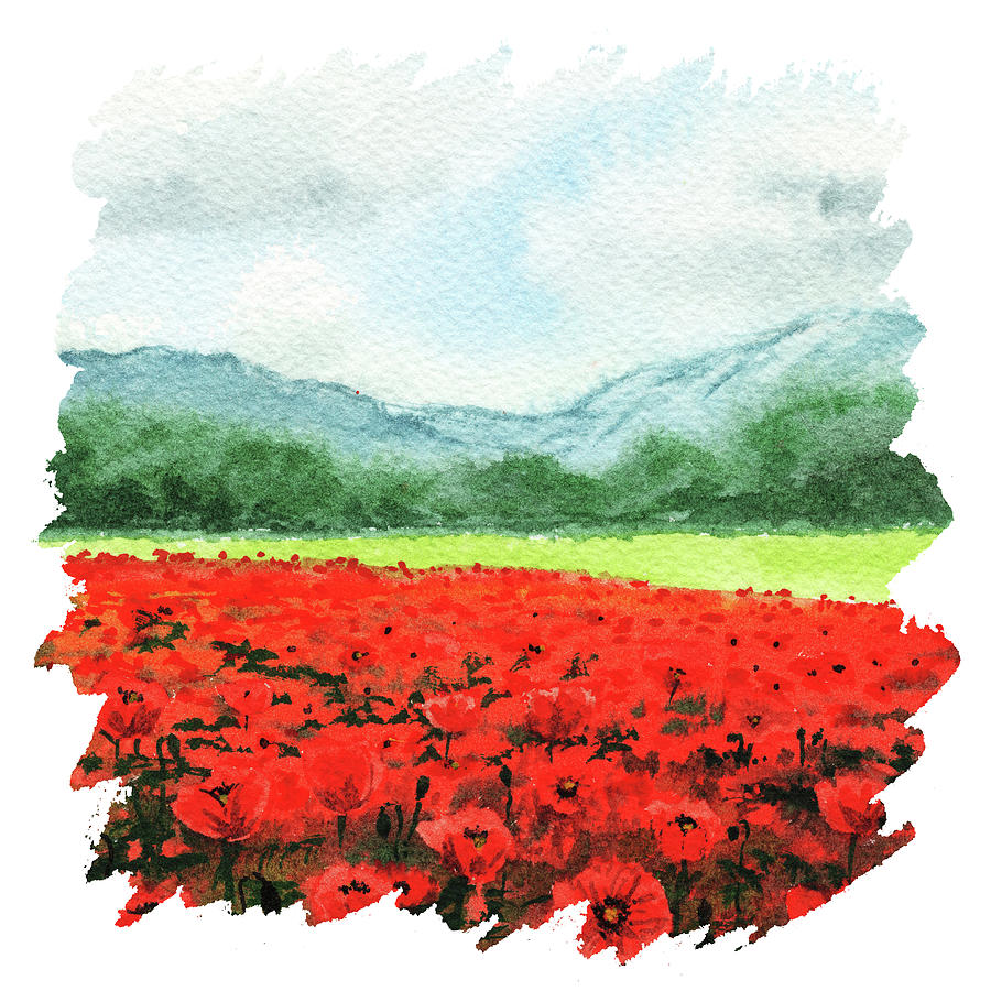 Flower Painting - Red Poppies Field With Free Impulse Brush Strokes  by Irina Sztukowski