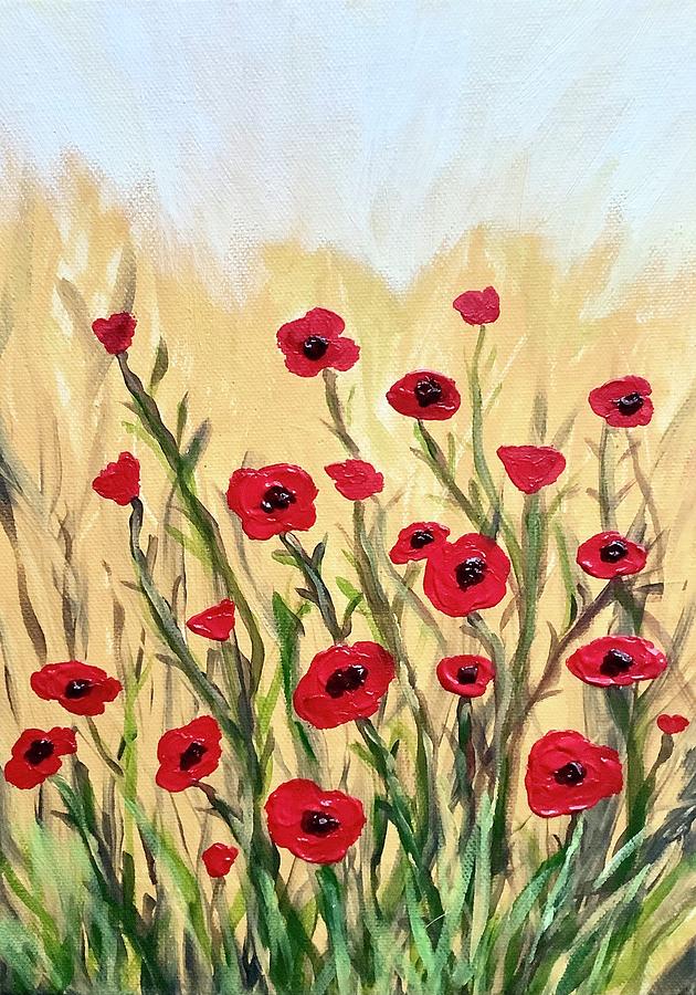 Field of Red Poppies  Painting by Barbara Magor