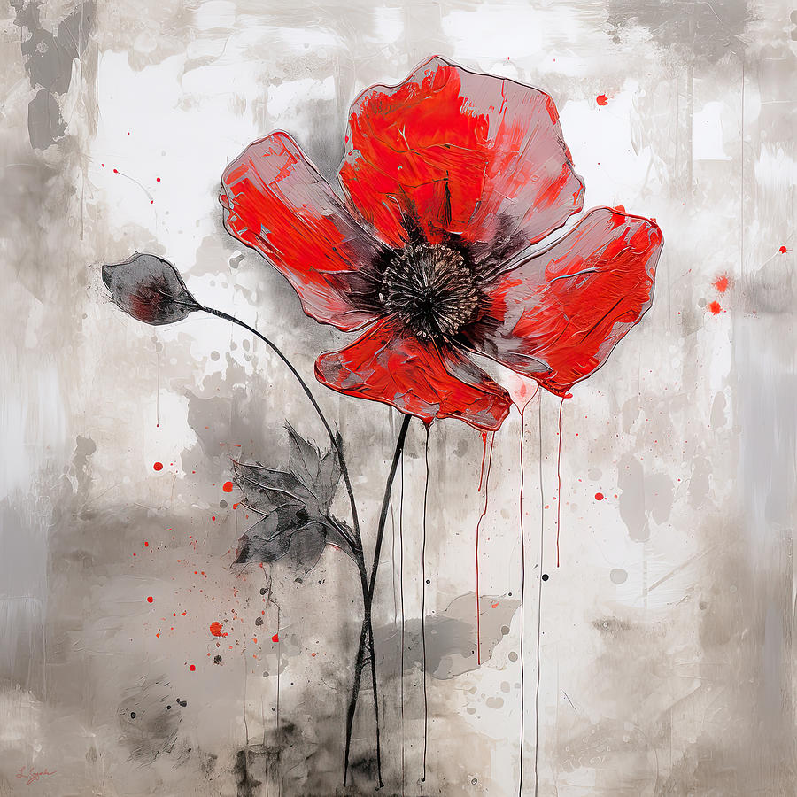 Red Poppies in Shades of Gray - A Modern Interpretation Painting by Lourry Legarde