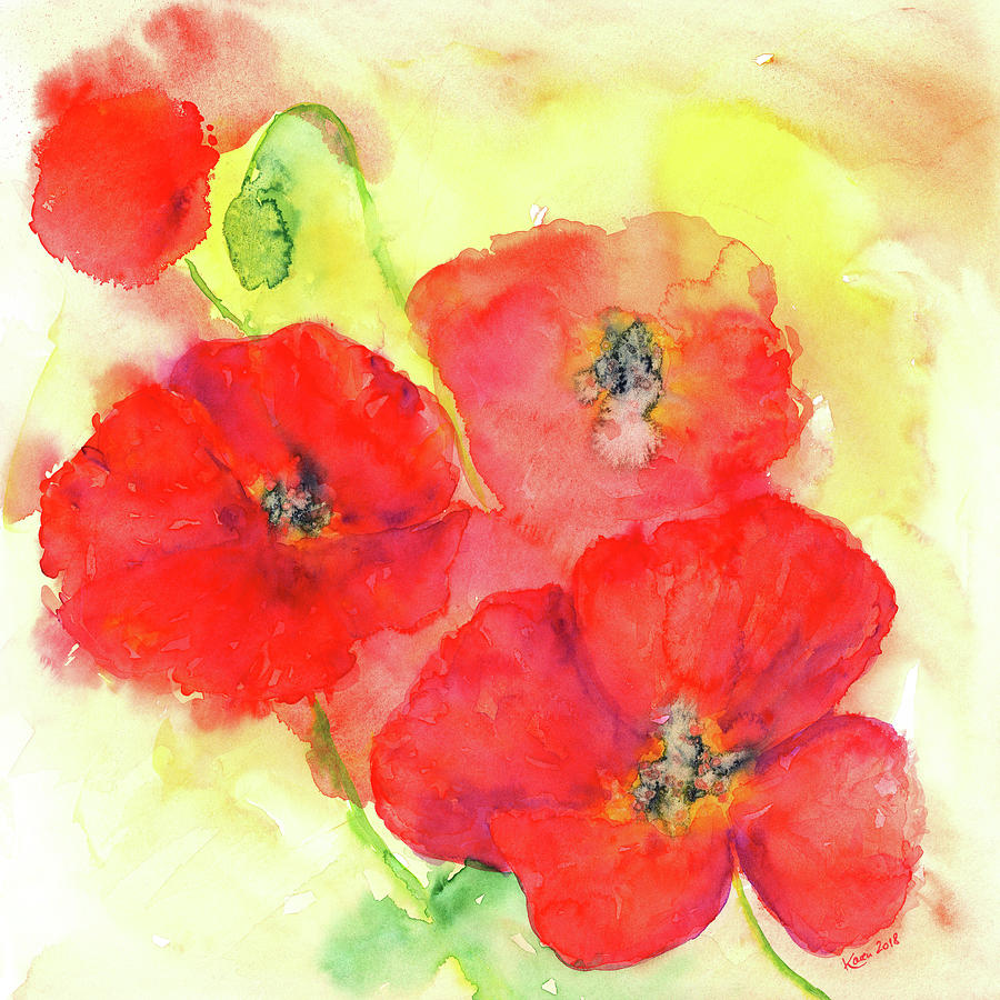 Red poppies Painting by Karen Kaspar