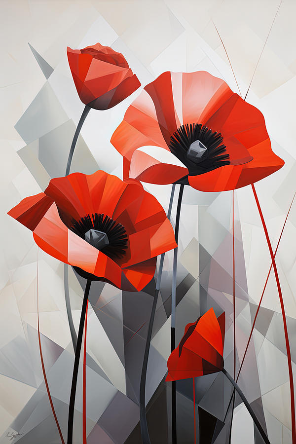 Red Poppies Minimalist Art Painting