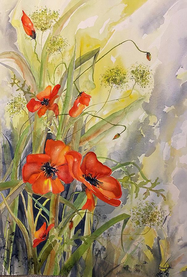Red Poppies Painting by Nancy Lake Watercolor