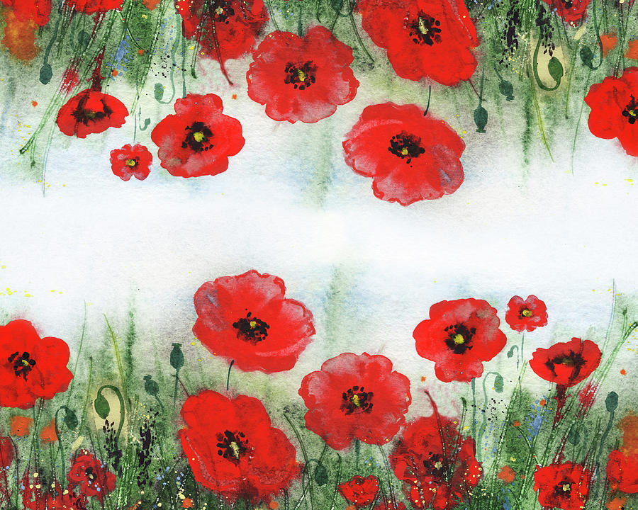 Red Poppies Wildflowers Watercolor Field  Painting by Irina Sztukowski