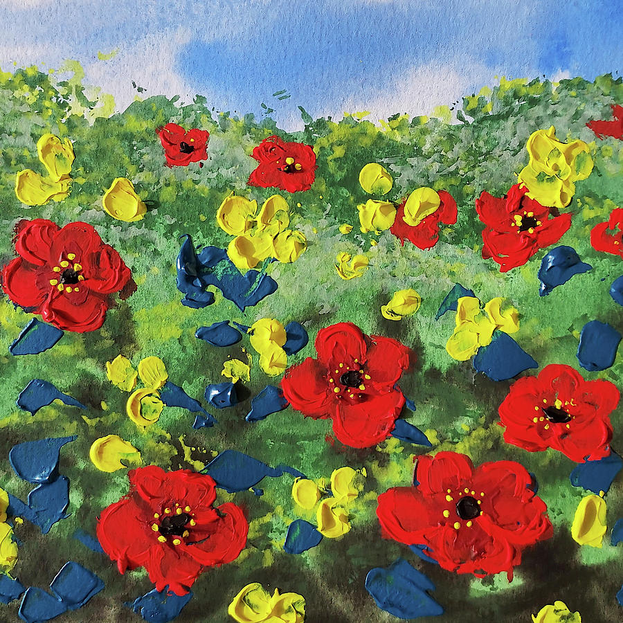 Red Poppies Yellow Flowers Field Decorative Artwork III Painting by Irina Sztukowski