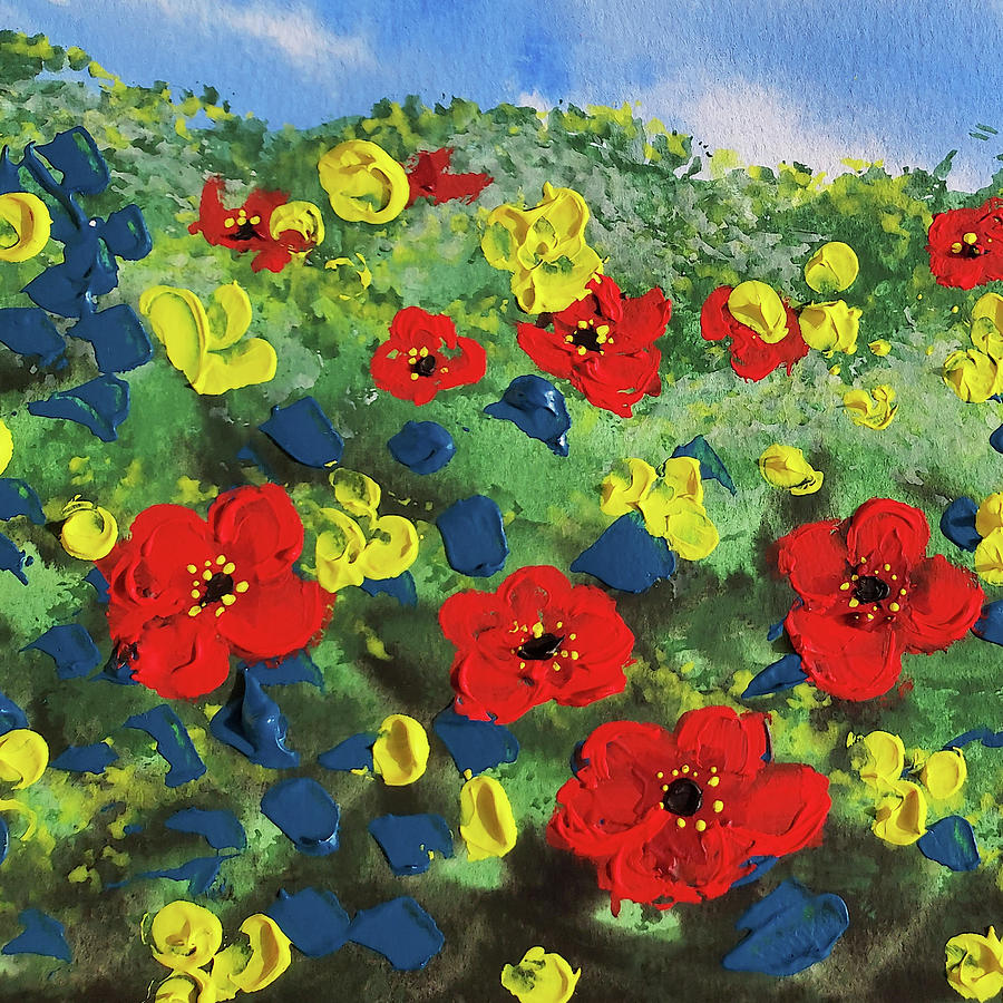 Red Poppies Yellow Flowers Field Decorative Artwork IV Painting by Irina Sztukowski