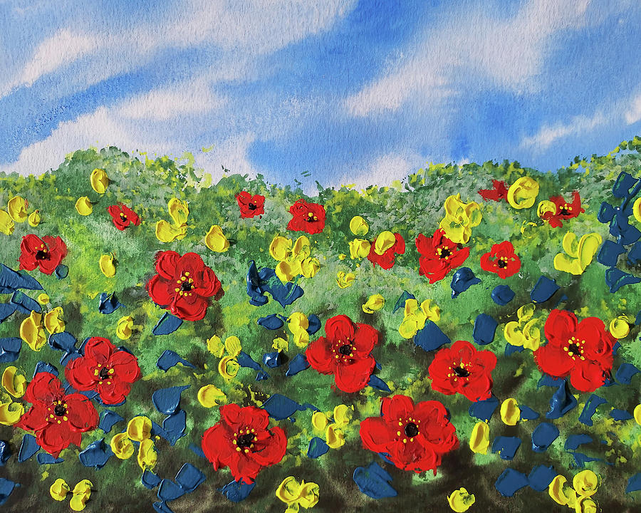 Red Poppies Yellow Flowers Field Decorative Artwork VII Painting by Irina Sztukowski
