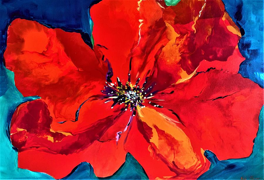 Red Poppy Glow Painting