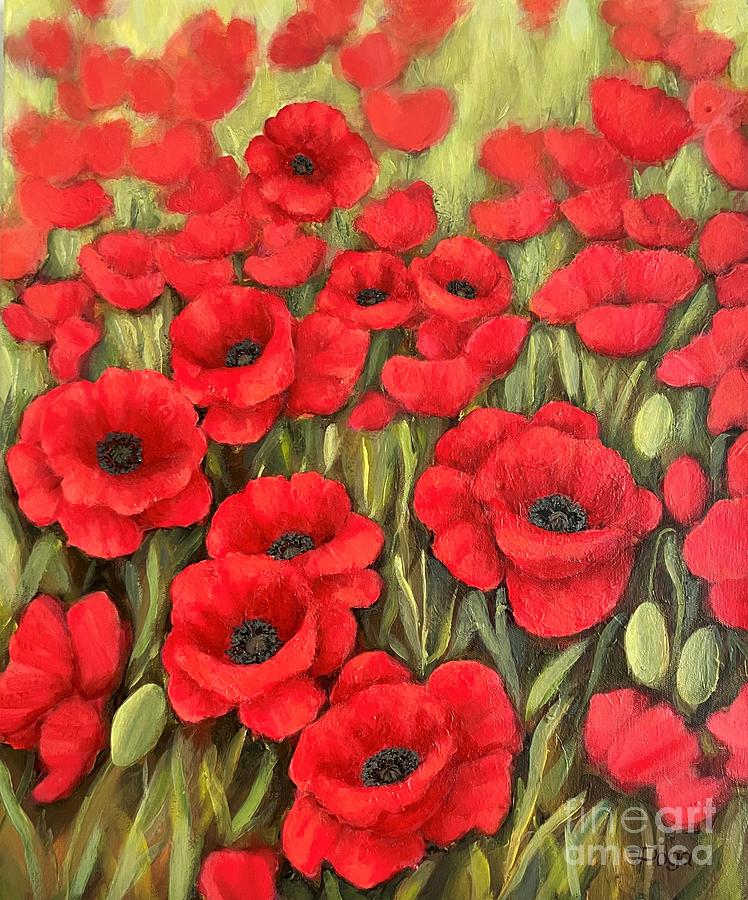 Red poppy field Painting by Inese Poga