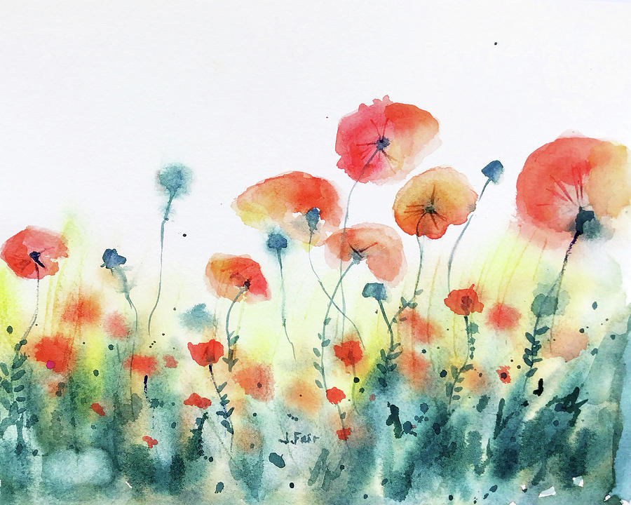 Red Poppy Field Painting by Jerry Fair